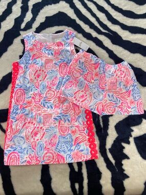 Lilly Pulitzer Girls 14 Mini Romey Shift Dress Shorts Set Sun Sea Sand Shells